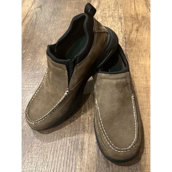 Men's Thom McAn Slip On Loafers size 10 Comfort Leather Suede Air Bubble Soles - Picture 1 of 15